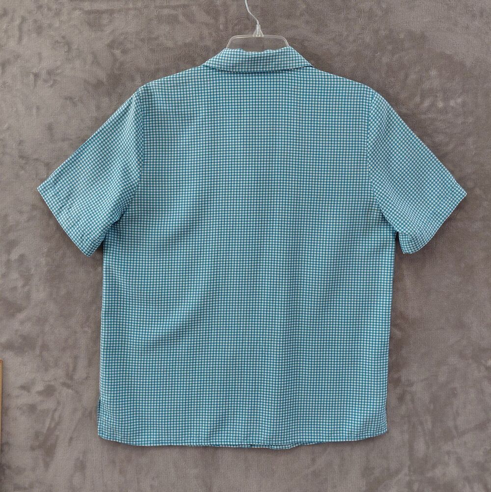 Talbots VTG 100% Silk Gingham Short Sleeve Shirt Women's 10 Aqua Coastal - Picture 3 of 6
